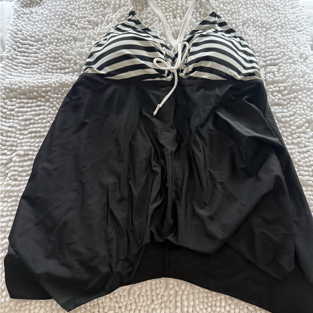 Zebra Tankini Swim Top with Black & White Striped Bust